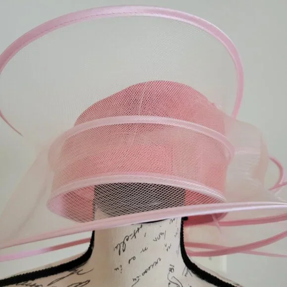 Paris Hot Pink Fascinator Hat – Large Brim Organza Headpiece for Wedding & Derby Paris Hot Pink Fascinator Hat | Large Brim Organza Headpiece  main image 3